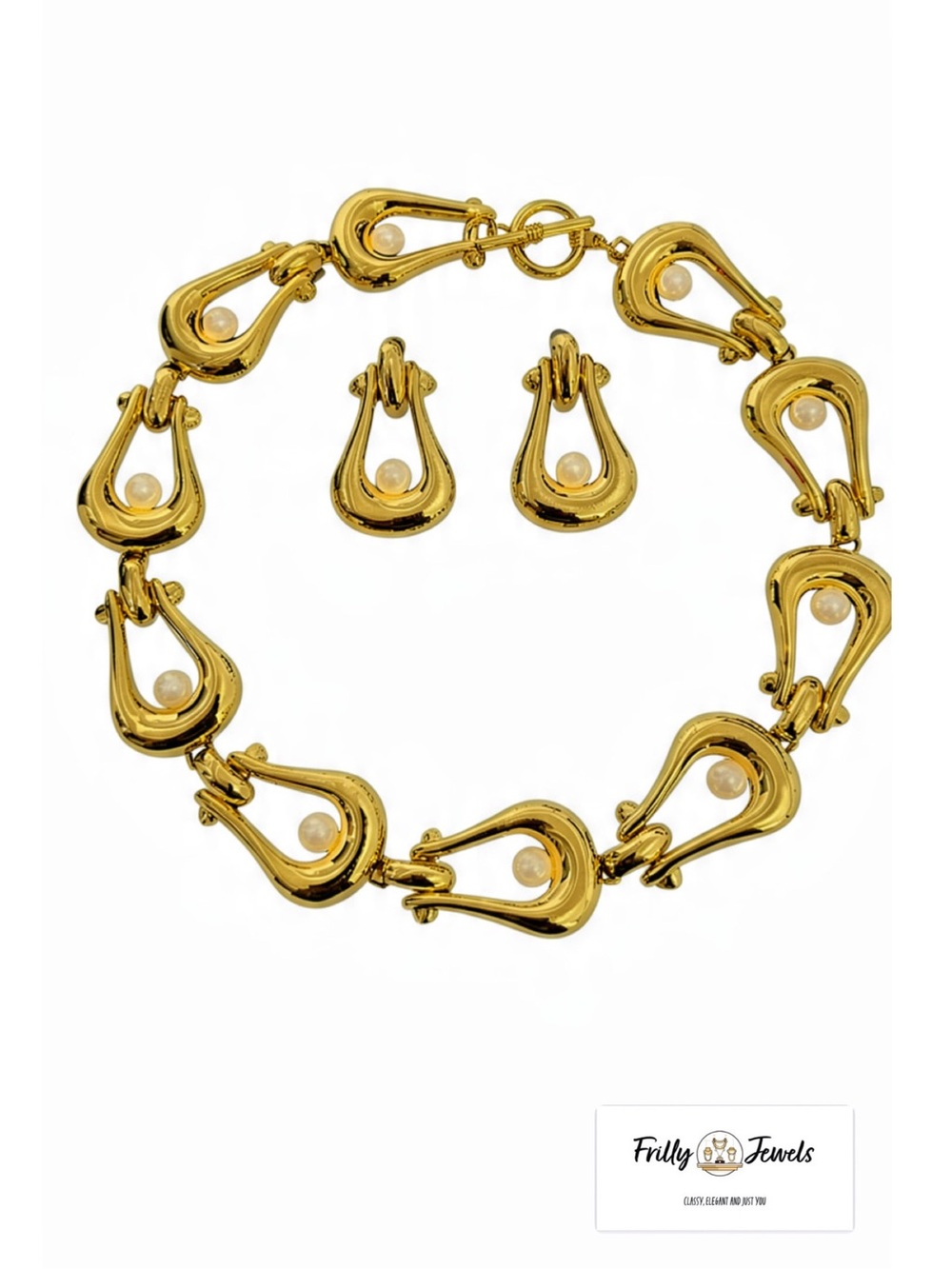 Gold-Tone Pearl Accent Necklace and Earring Set